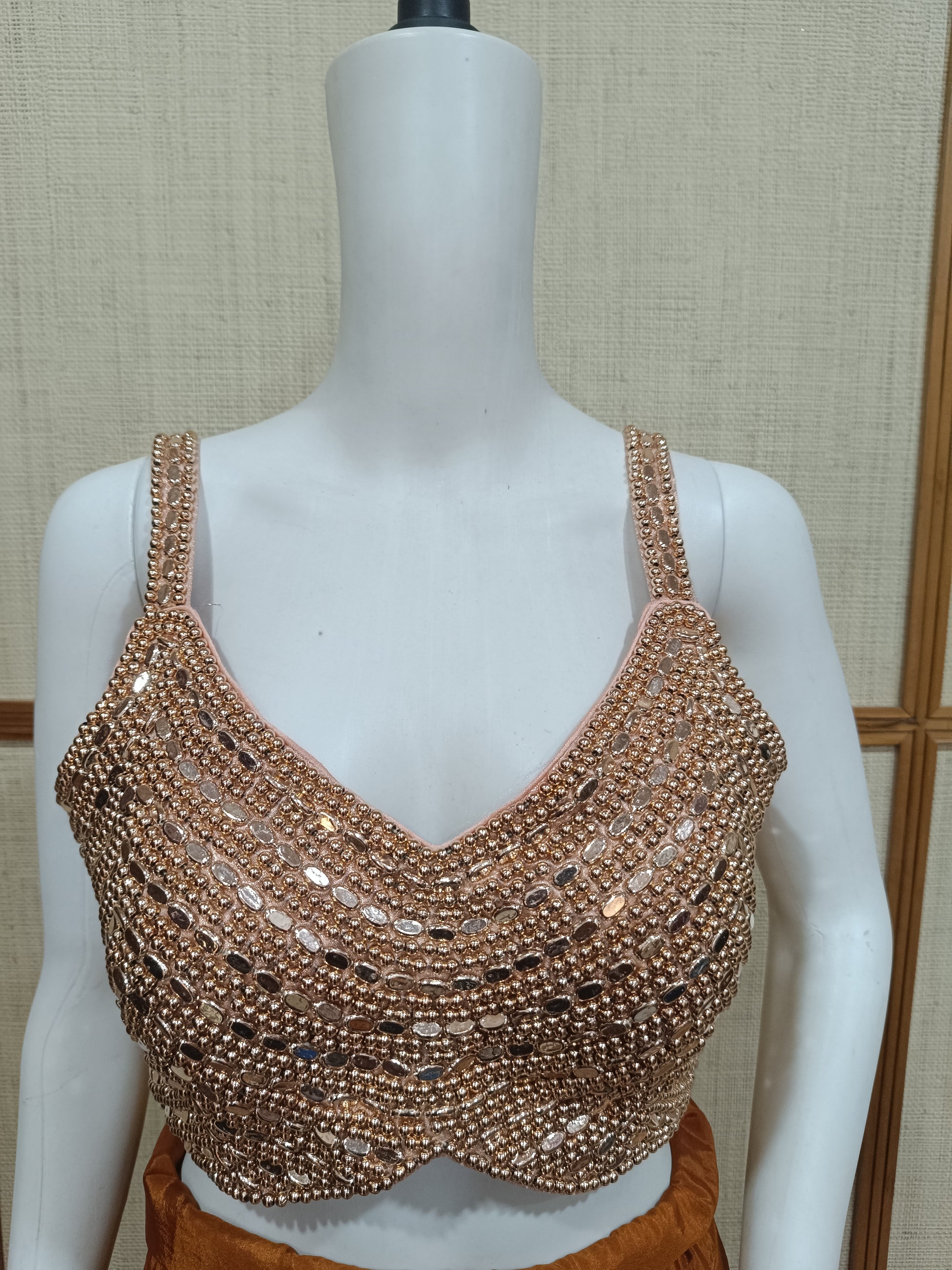 Pashloom rose gold, golden, gold premium fabric blouse for wedding and festive gifting, product image 2