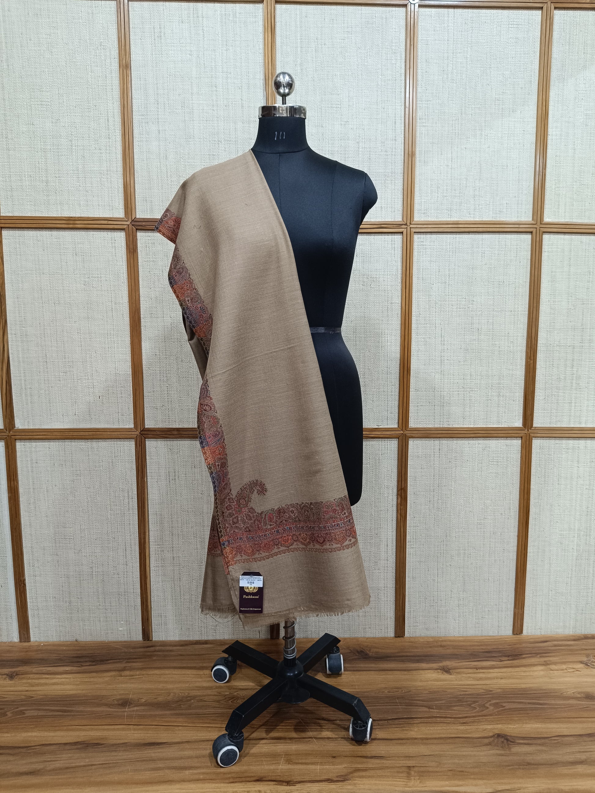 Pashloom red, beige 1, beige semi wool couple shawl set for wedding and festive gifting, product image 10