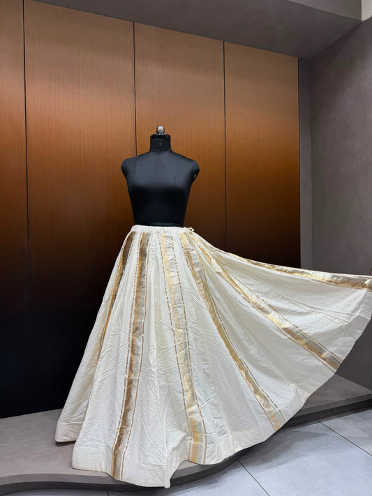 Pashloom Rayon Chaniya with Golden & Silver Strips – 8-Meter Gher for Navratri Garba