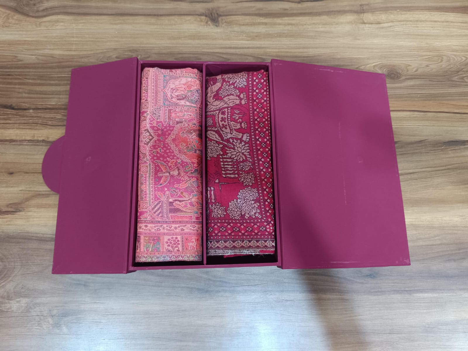 Pashloom red, hot pink, black, crimson red semi wool couple shawl set for wedding and festive gifting, product image 4
