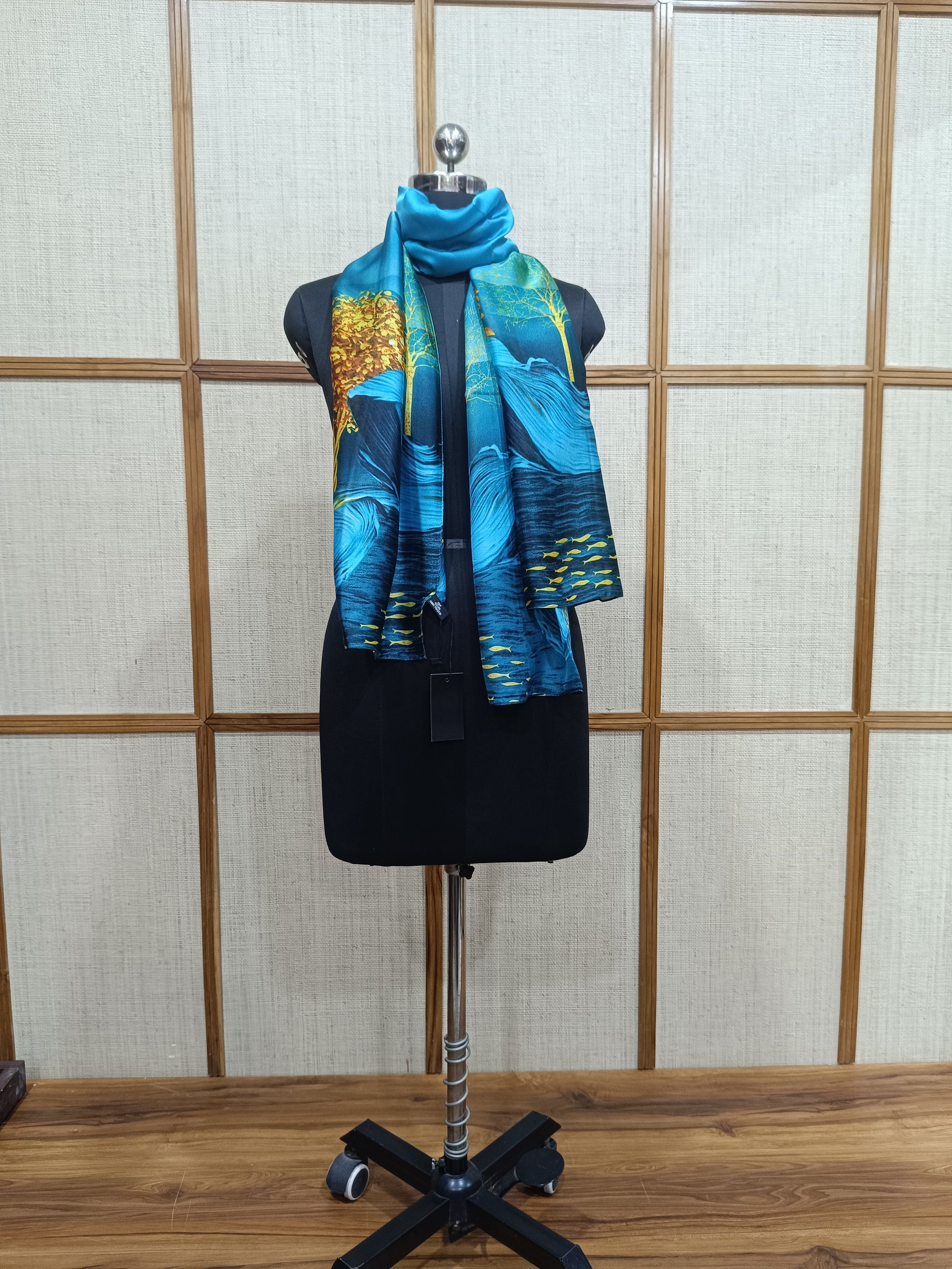 Pashloom blue, gold silk scarves for premium gifting, product image 3