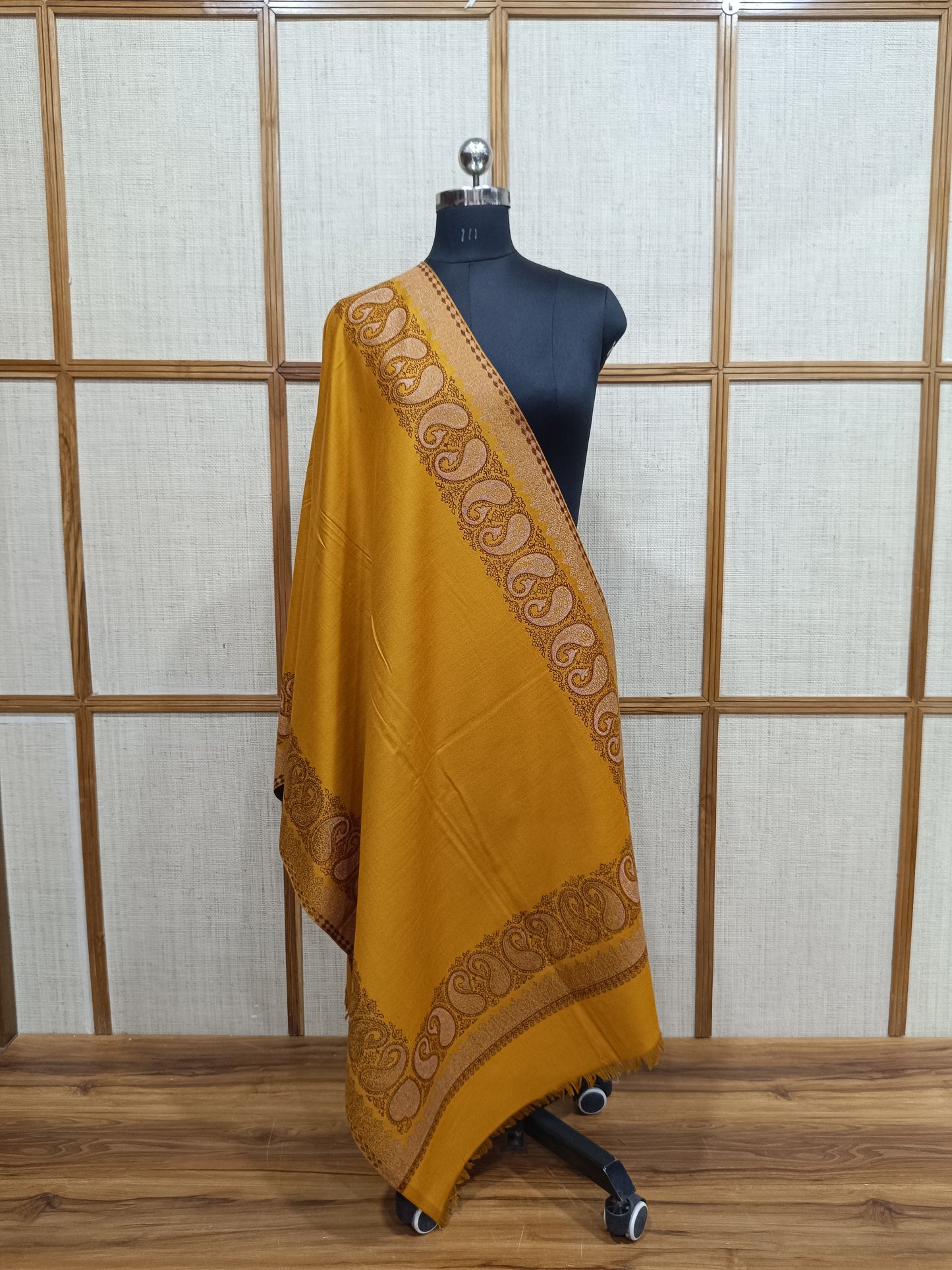 Pashloom mustard, yellow, gold wool stole for wedding and festive gifting, product image 4