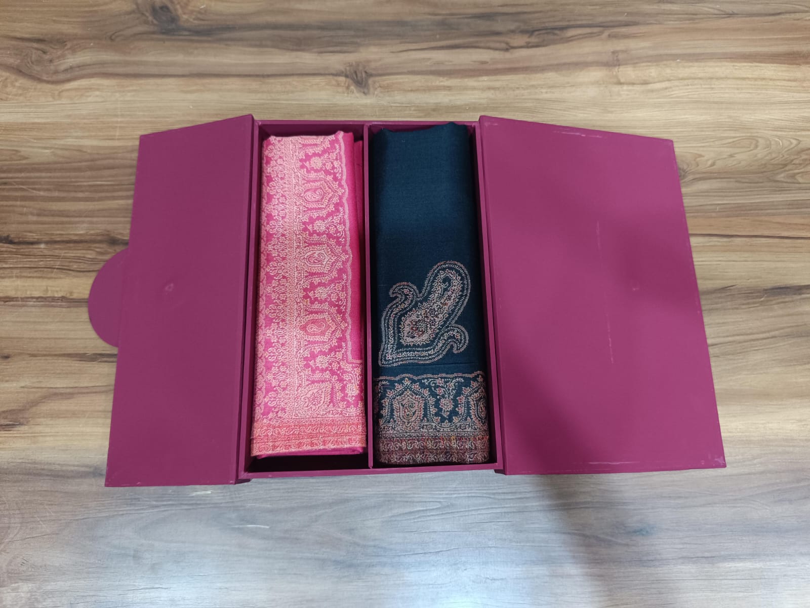Pashloom red, black, hot pink, cream semi wool couple shawl set for wedding and festive gifting, product image 4