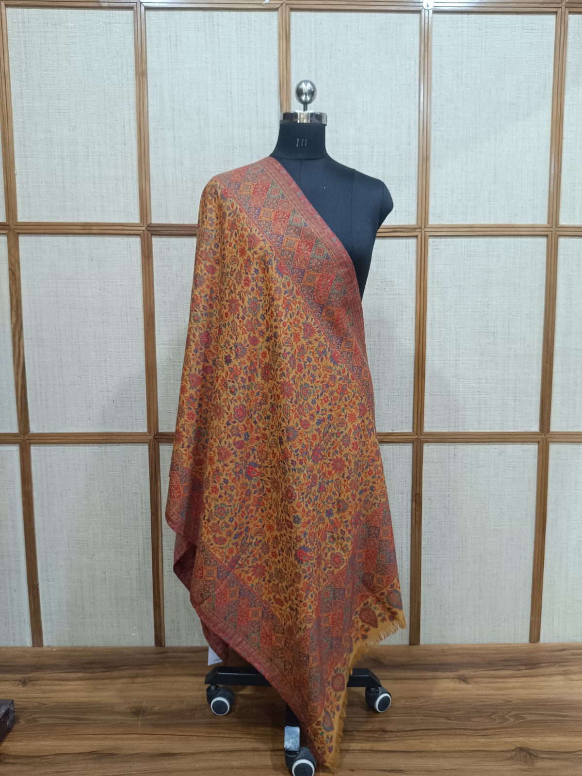 Pashloom red, mustard semi wool couple stole set for wedding and festive gifting, product image 5