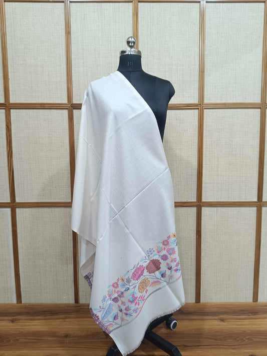 Floral Border Soft Wool Blend Stole – Premium Unisex Gift | Pashloom