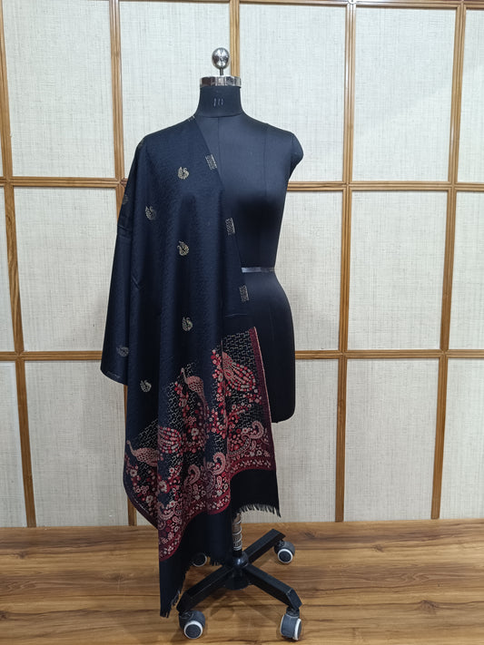 Pashloom black, red, gold wool stole for wedding and festive gifting, product image 1