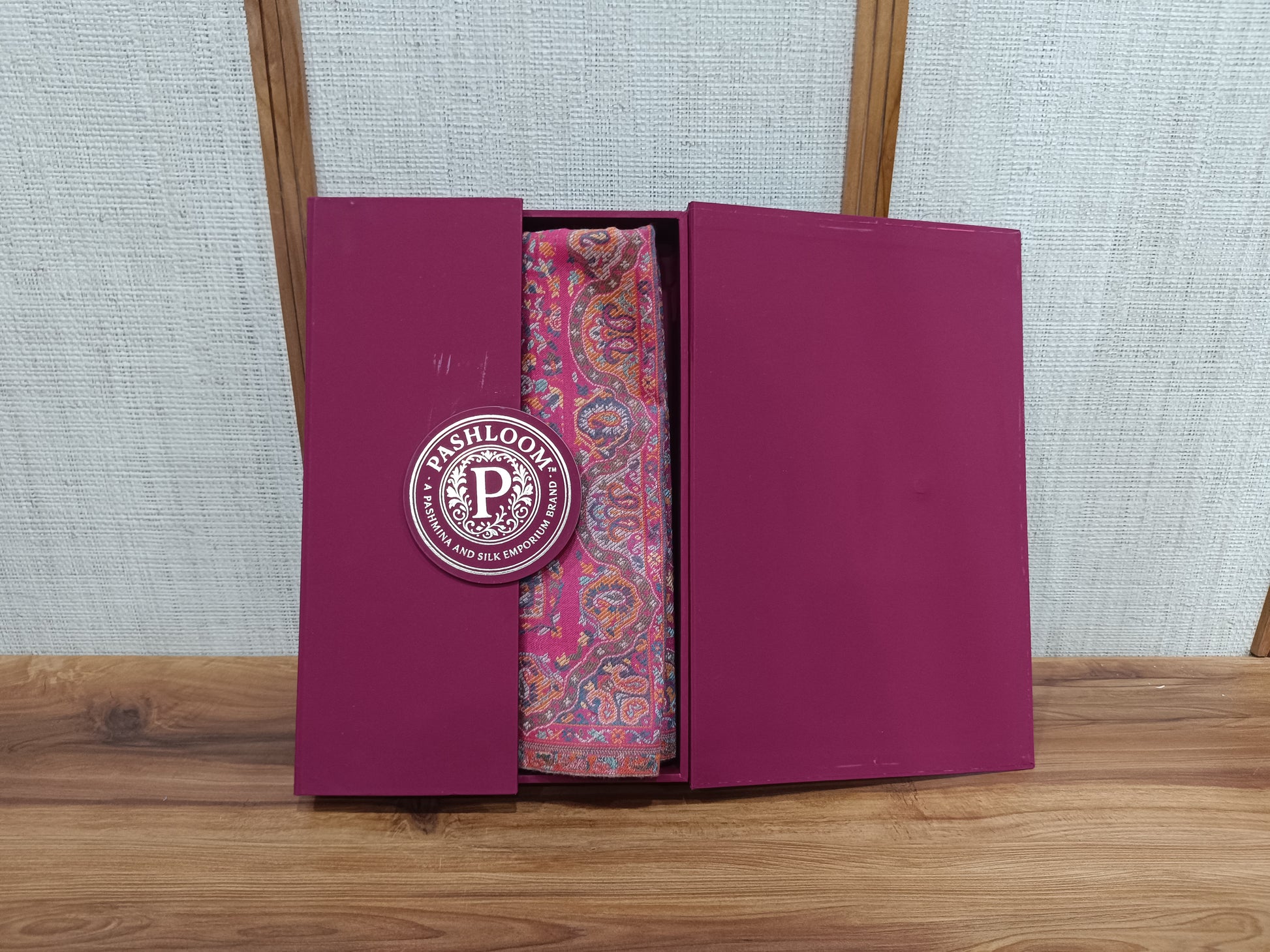 Pashloom silver, hot pink, white semi wool couple stole set for wedding and festive gifting, product image 1