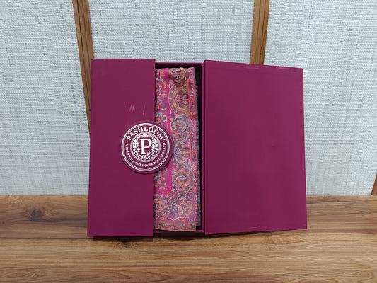 Pashloom silver, hot pink, white semi wool couple stole set for wedding and festive gifting, product image 1