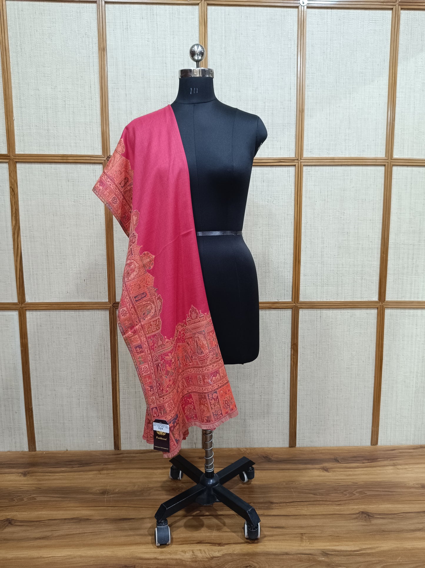 Pashloom red, hot pink, black, crimson red semi wool couple shawl set for wedding and festive gifting, product image 9