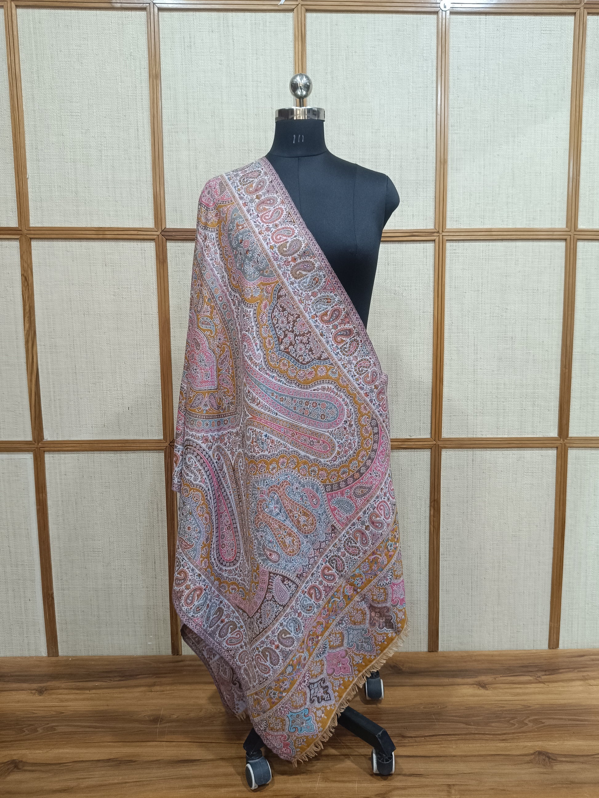 Pashloom multicolor, mustard, grey, white wool stole for wedding gifting, product image 2