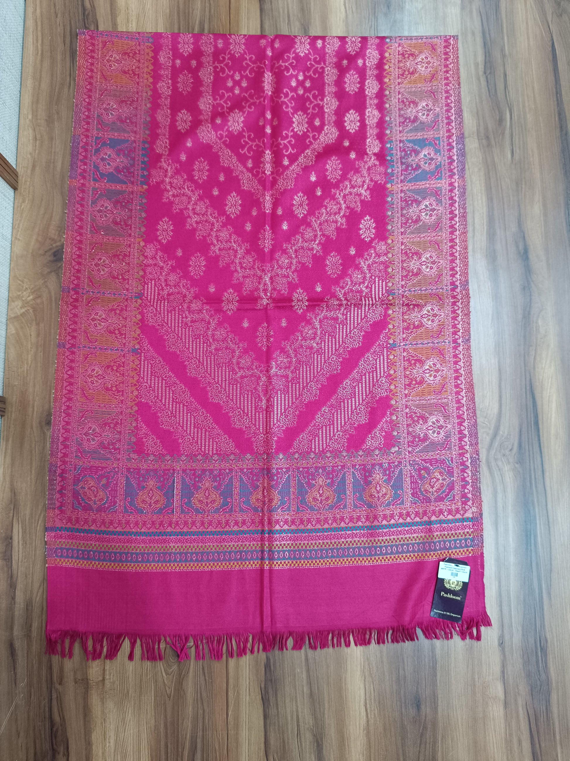 Pashloom hot pink, silver, white semi wool couple stole set for wedding and festive gifting, product image 13