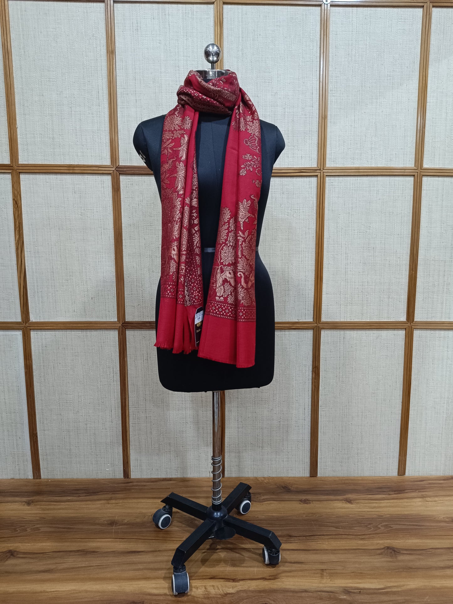 Pashloom red, hot pink, black, crimson red semi wool couple shawl set for wedding and festive gifting, product image 8