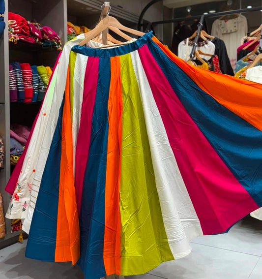 Pashloom Rayon Multicolor Chaniya| 8-Meter Gher for Navratri Garba
