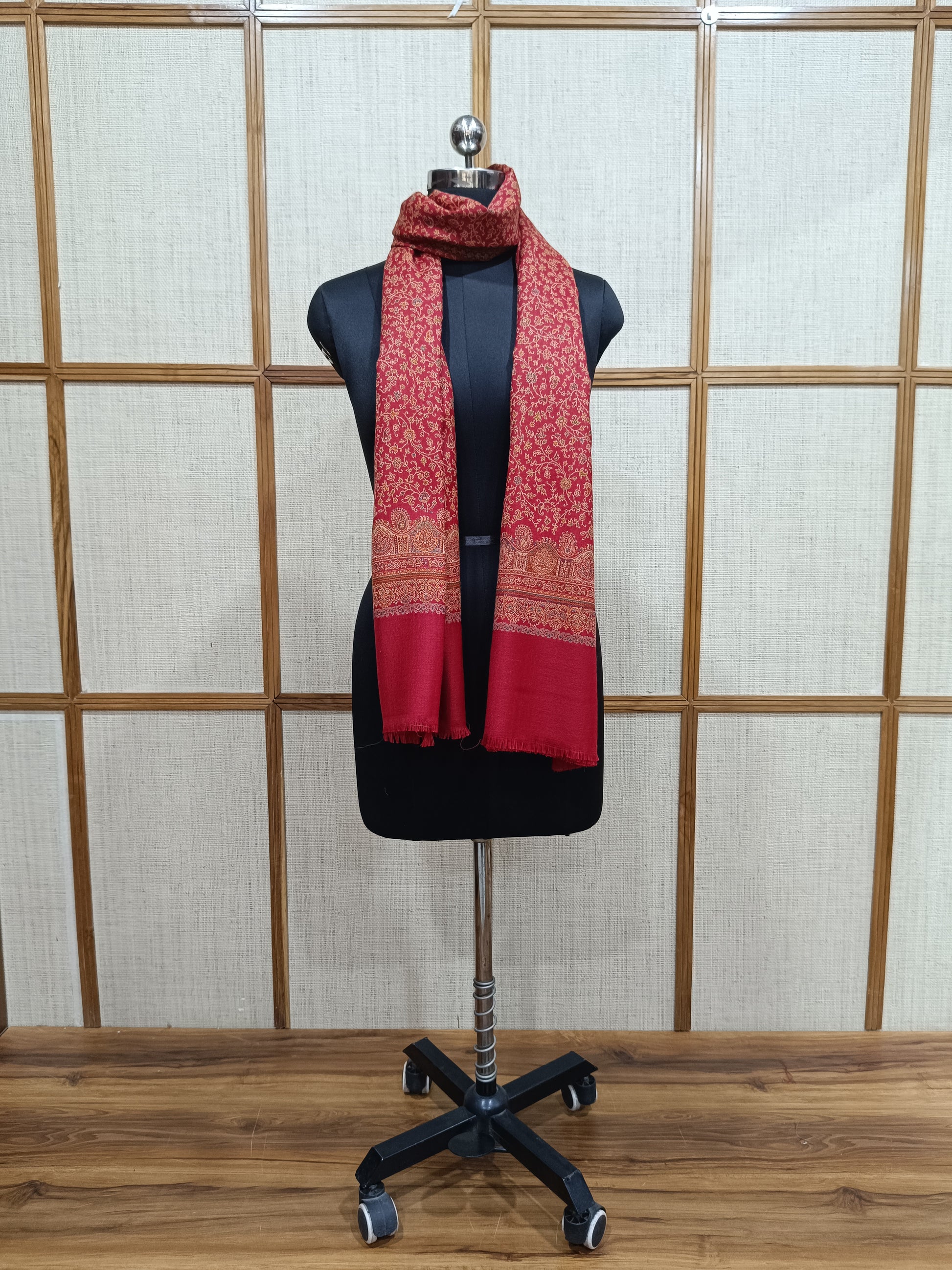 Pashloom red, beige 1, black, cream semi wool couple shawl set for wedding and festive gifting, product image 11