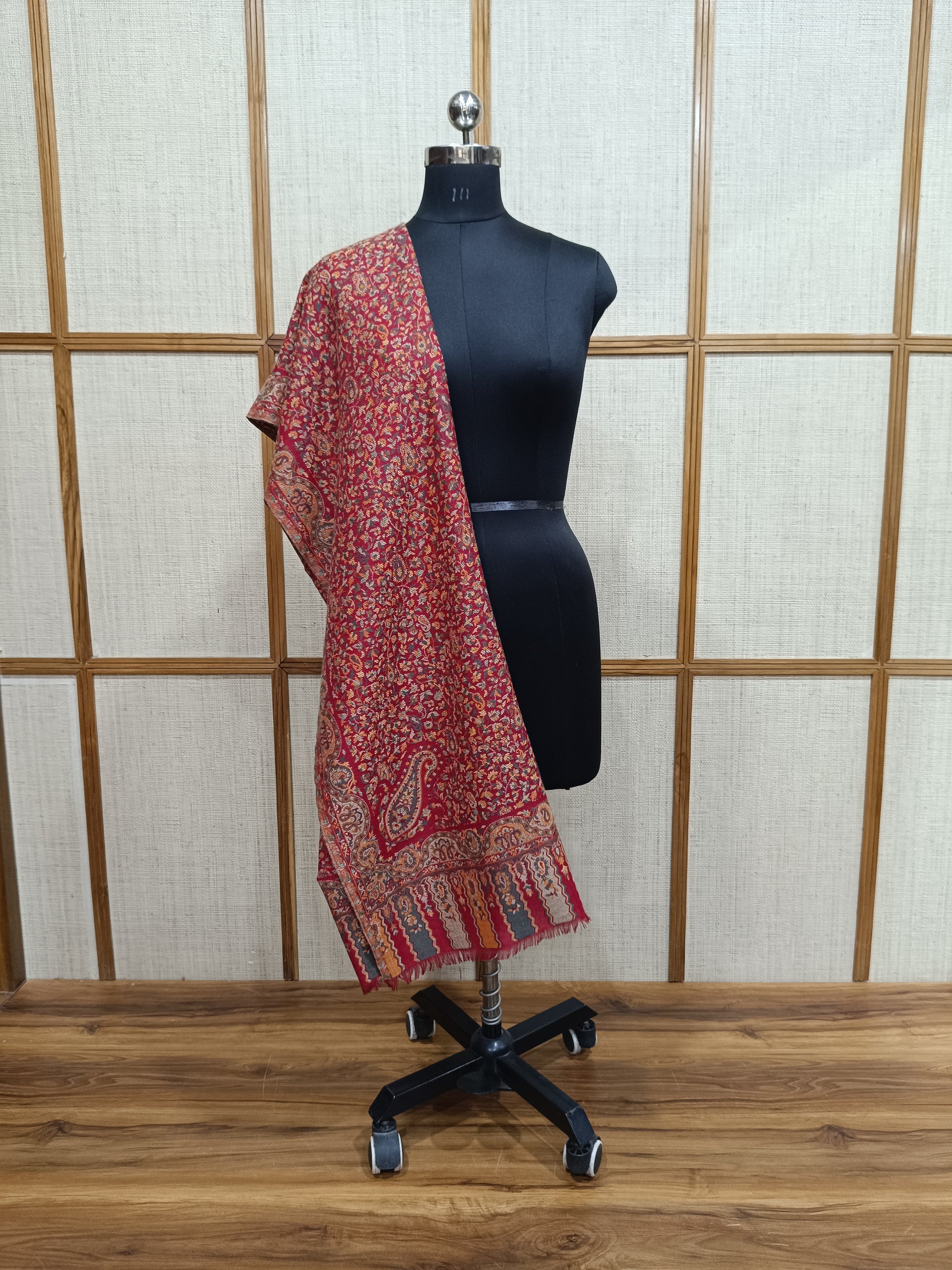 Pashloom red, black, cream semi wool couple shawl set for wedding and festive gifting, product image 6