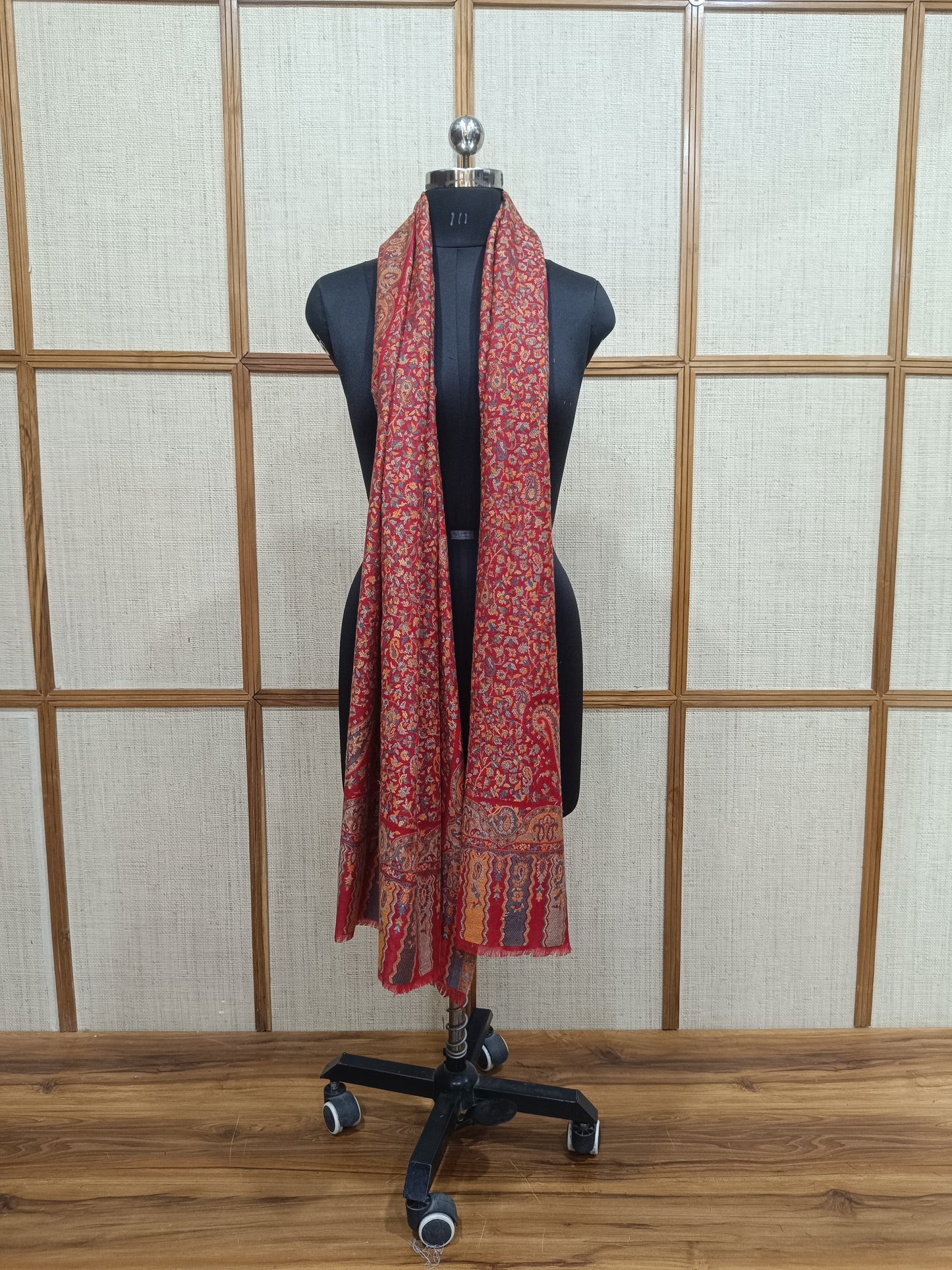 Wedding Red Kaani Weave Wool Stole – Traditional Floral Paisley | Pashloom™