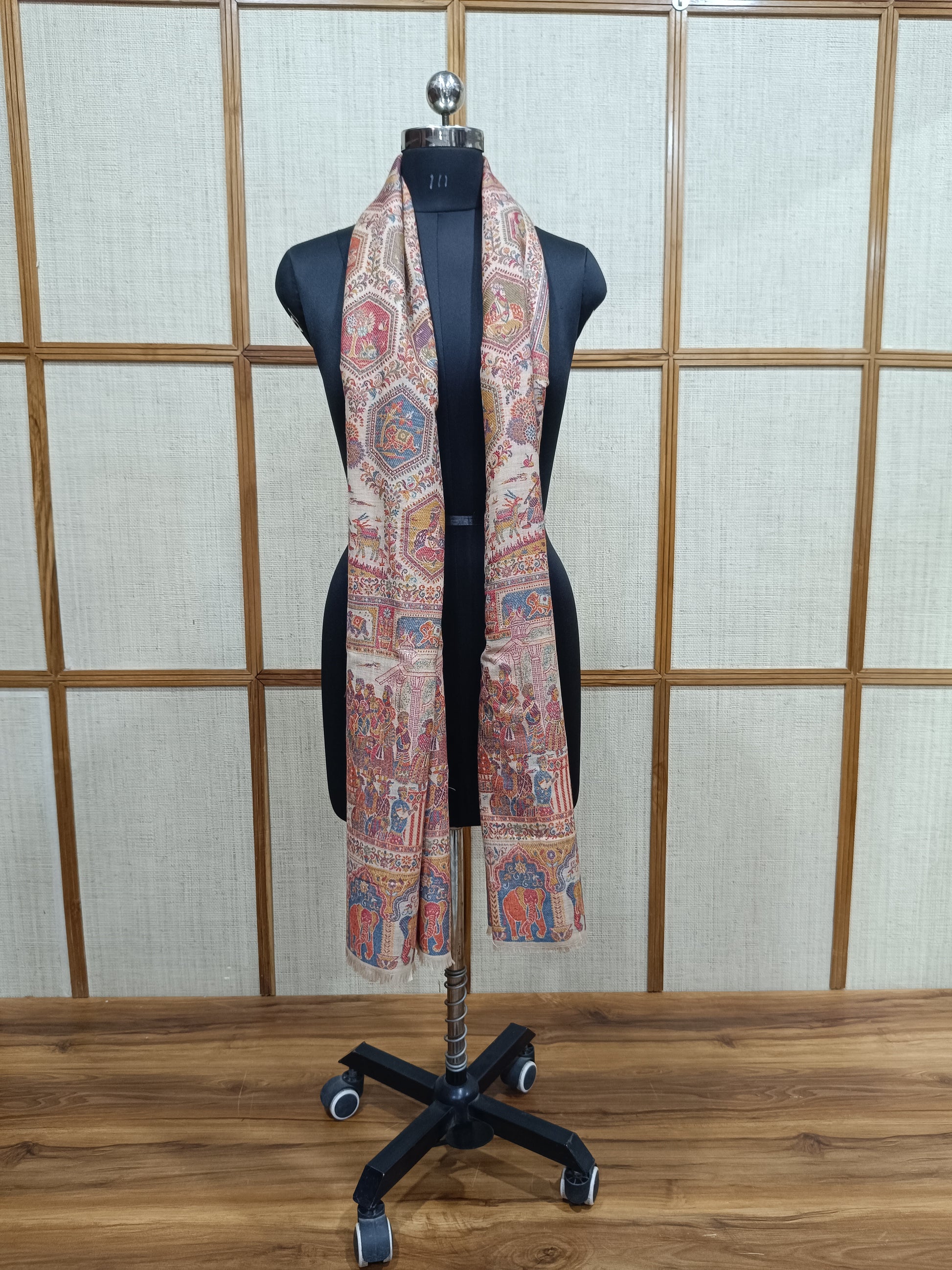 Pashloom red, beige 1, black, cream semi wool couple shawl set for wedding and festive gifting, product image 7