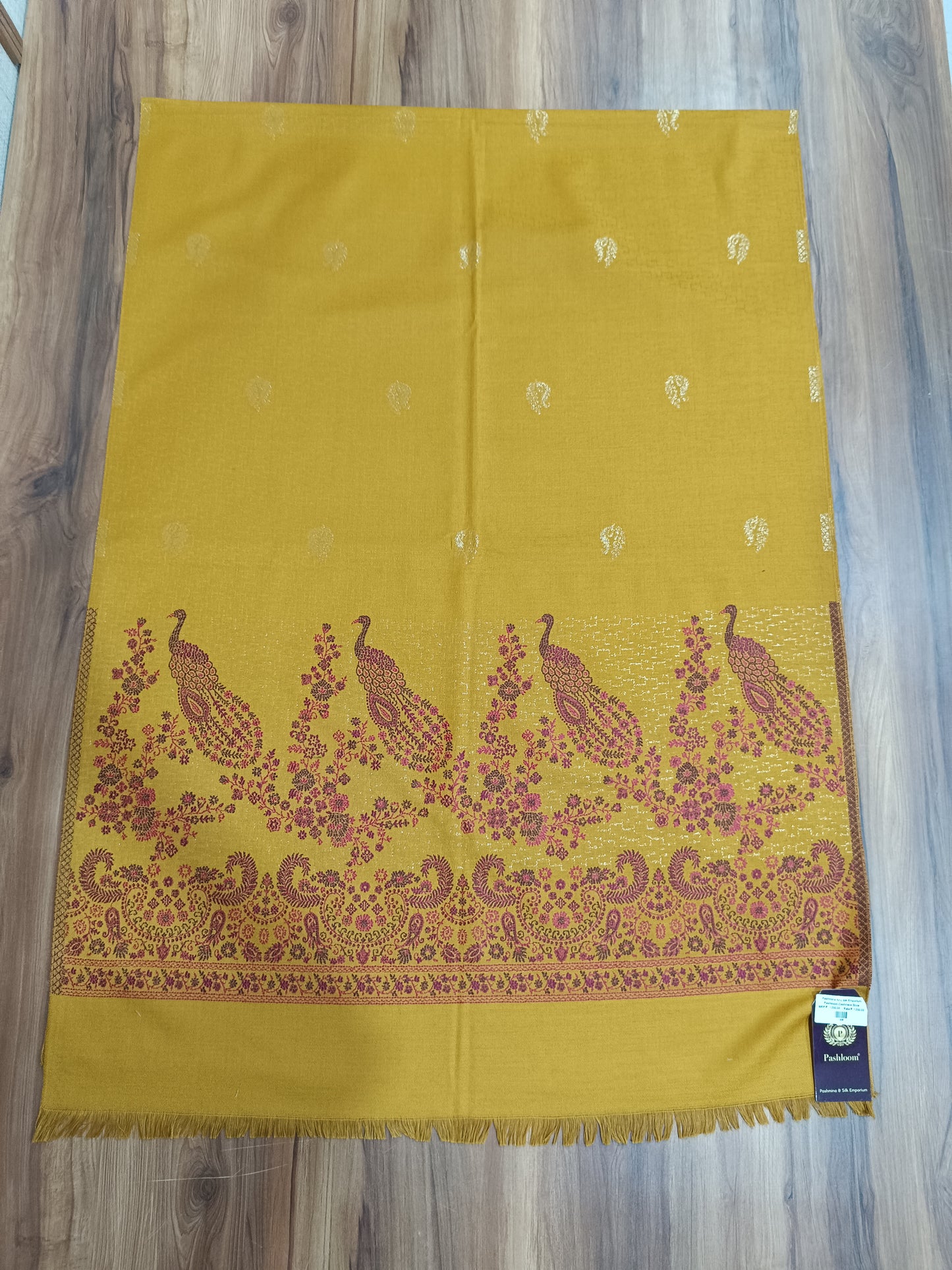 Pashloom mustard, red semi wool couple stole set for wedding and festive gifting, product image 12