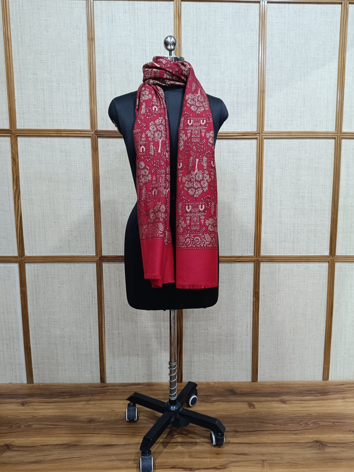 Pashloom red, mustard, yellow, black semi wool couple shawl set for wedding and festive gifting, product image 11