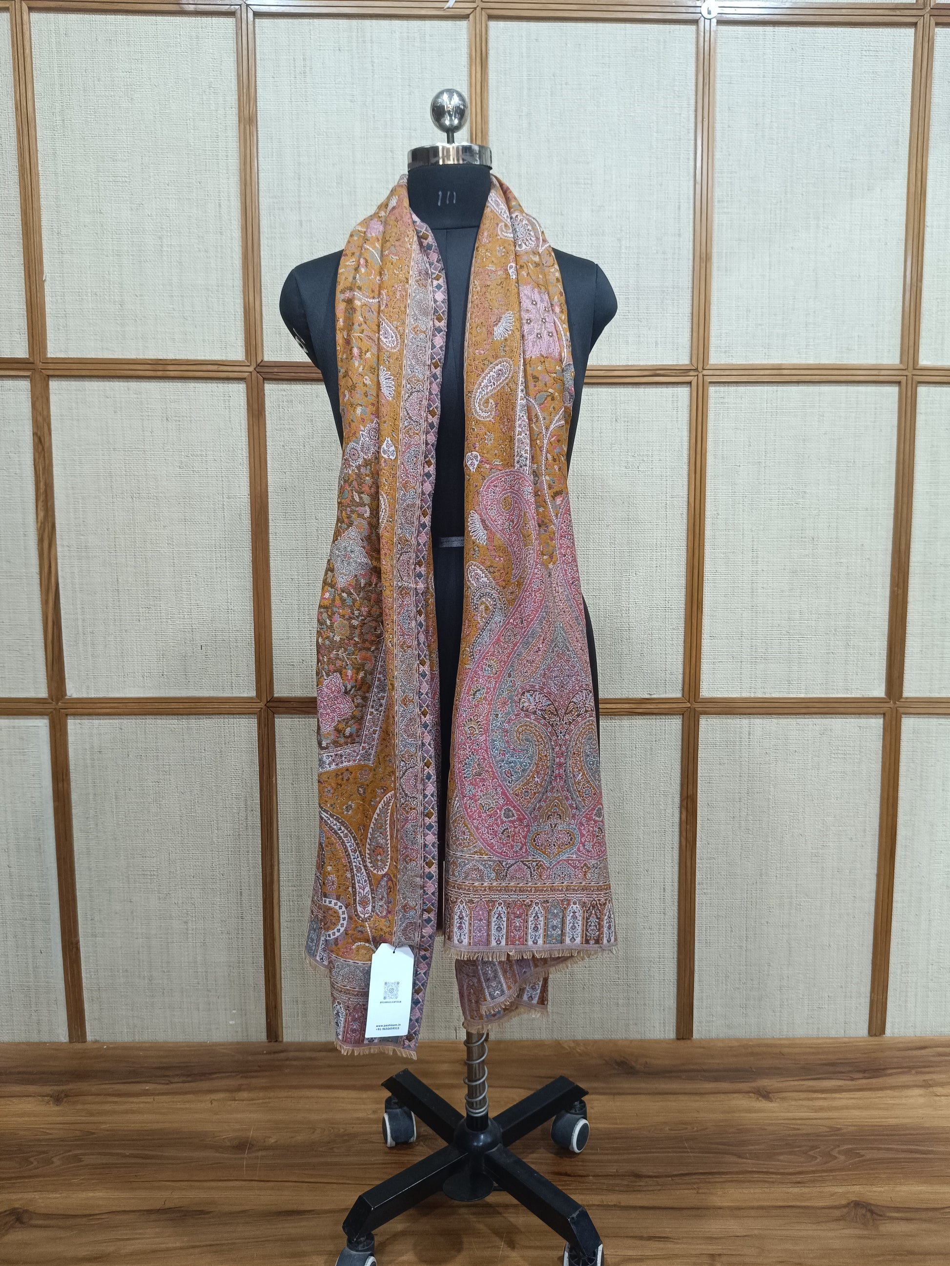 Pashloom multicolor, mustard, grey, white wool stole for wedding gifting, product image 3
