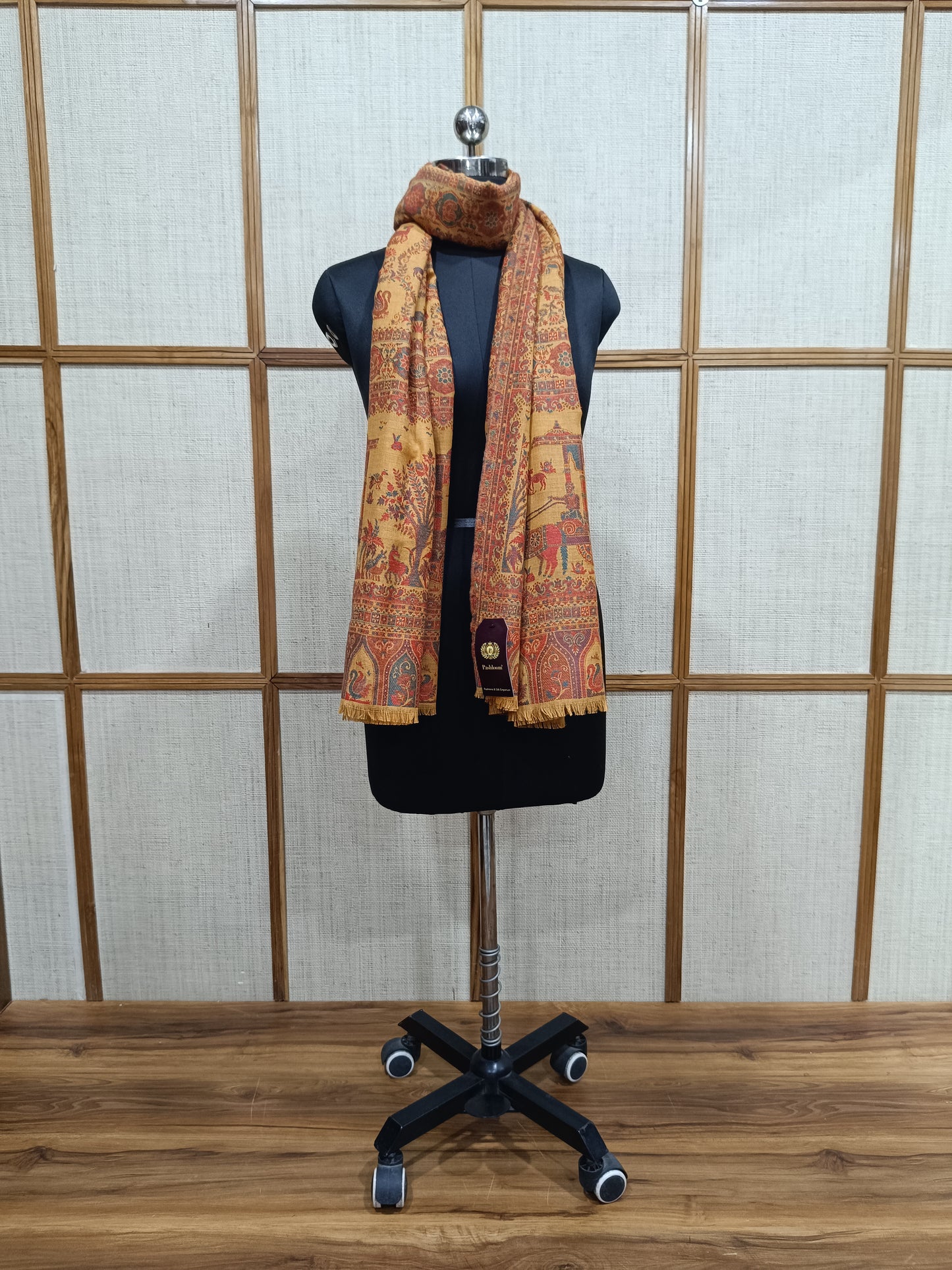 Pashloom red, mustard, yellow, black semi wool couple shawl set for wedding and festive gifting, product image 8