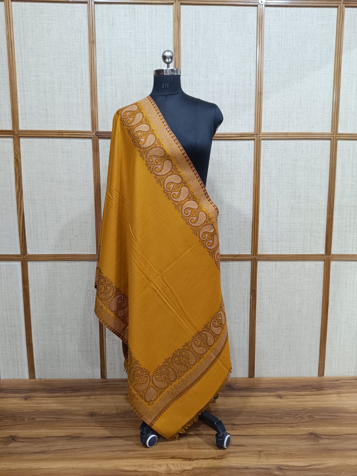 Pashloom hot pink, mustard semi wool couple stole set for wedding and festive gifting, product image 4